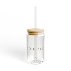 GOD > ALL Clear Glass Tumbler with Bamboo Lid and Straw